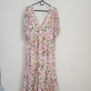 Storia Pink and Green Floral Maxi Dress